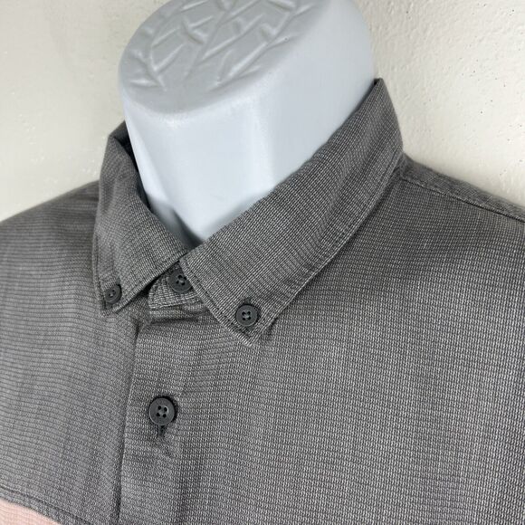 Vans Button Up Shirt Men Large Grey Peach Short Sleeve Casual Top Off The Wall - Picture 5 of 13